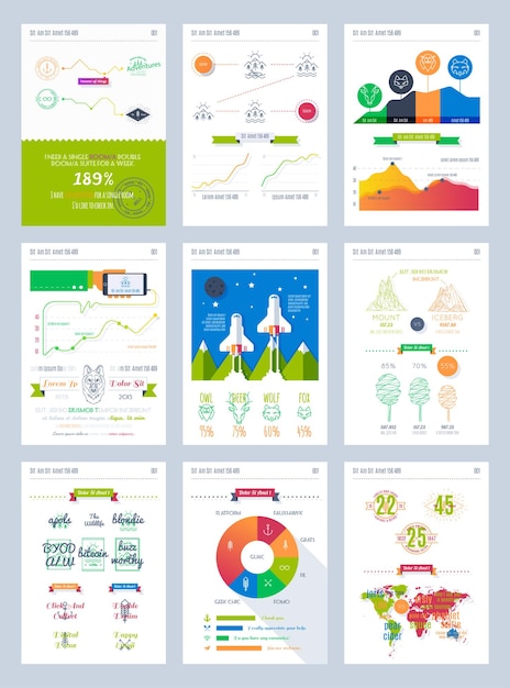 Vector illustrations of modern infographics Big set of info graphics elements in modern flat