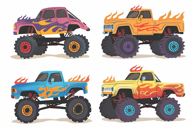 Vector Illustrations of Monster Trucks Set