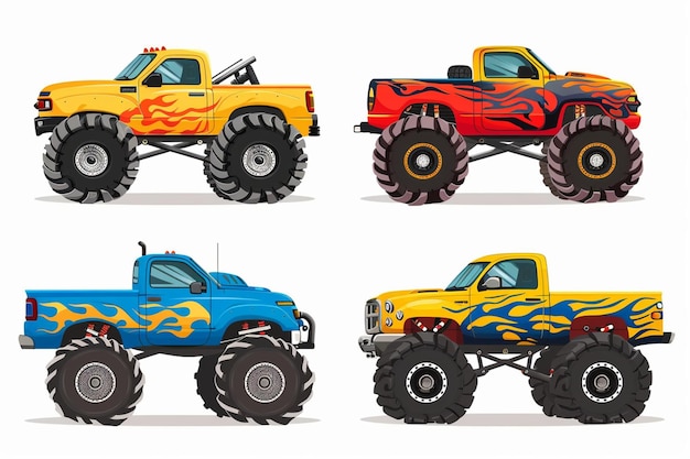 Vector Illustrations of Monster Trucks Set