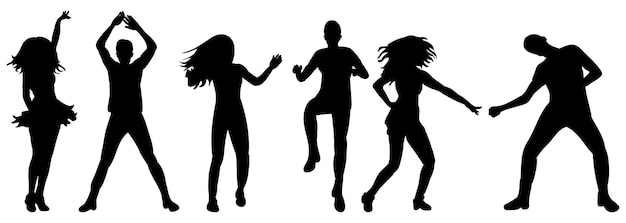 Vector, ilustustration, silhouette of guy and girl dancing, set