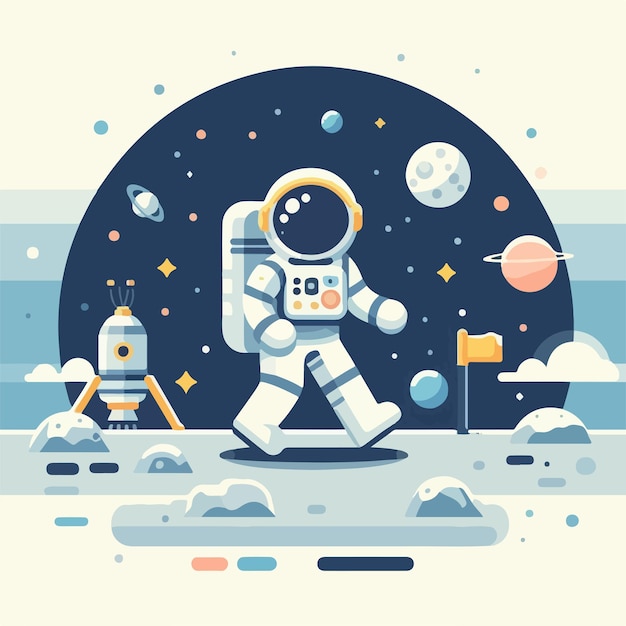 vector image of an astronaut exploring the moon