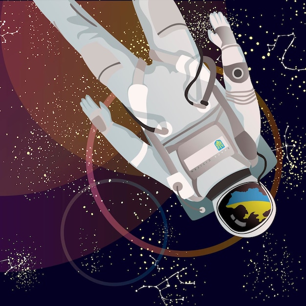 Vector image astronaut with map of kuraina in space