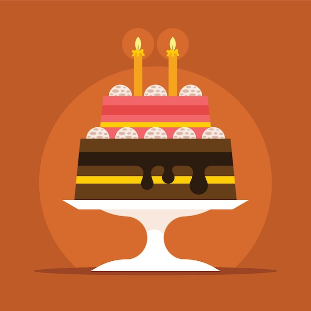 Vector Image Of A Birthday Cake With 2 Candles Food Illustration