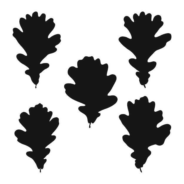 Vector image of black silhouettes of a realistic shape of oak leaves Seasonal decorative background