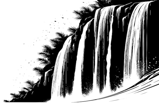 Vector vector image black texture of a waterfall on pure white background