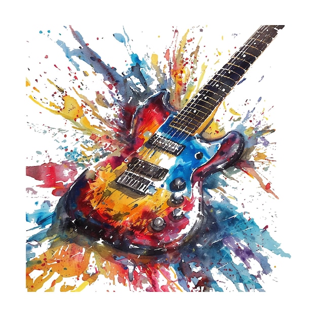 Vector image of a blue guitar with the word guitar on it