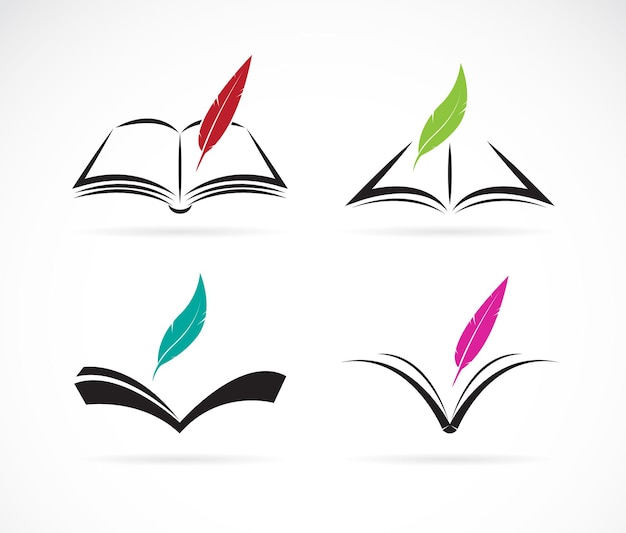 Vector image of an book and feather on white background