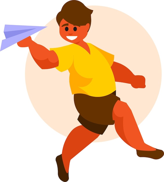 Vector Image Of A Boy Playing With A Paper Airplane Isolated On Transparent Background