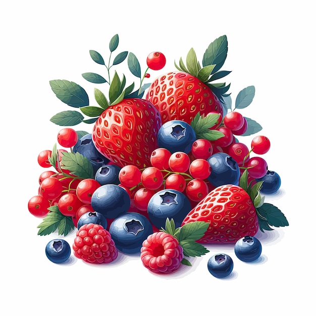 Vector image of a bunch of blueberries next to other fruits