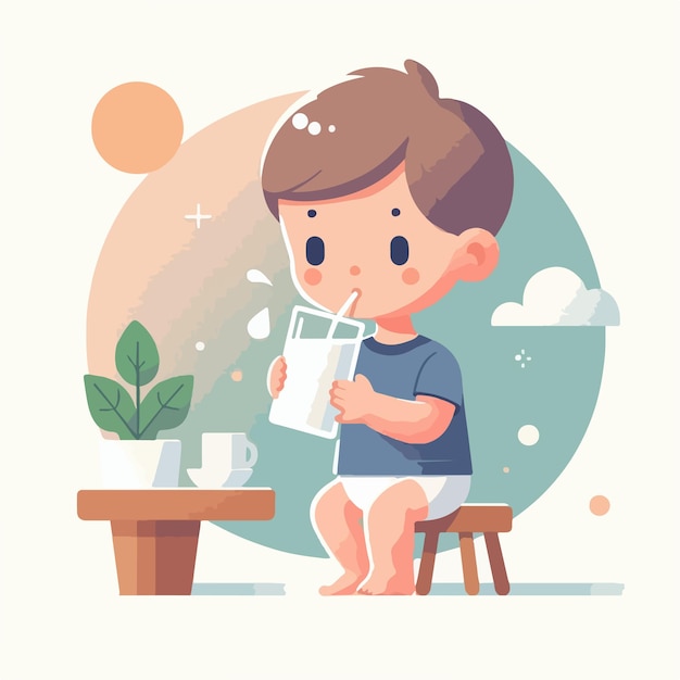 Vector vector image of a child drinking milk