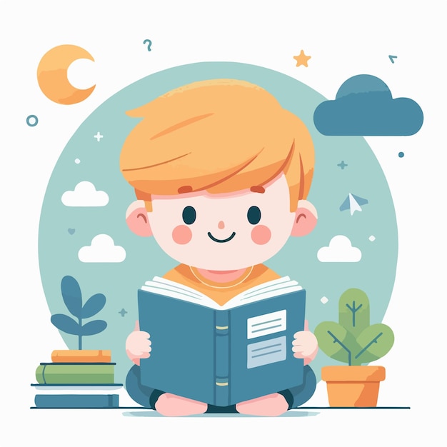 vector image of a child reading a book