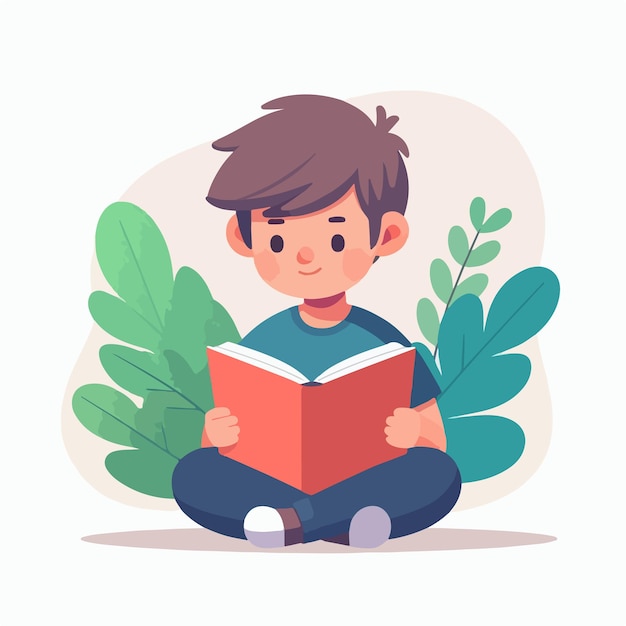 Vector vector image of a child reading a book