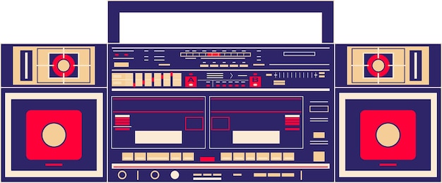 Vector vector image of a classic boombox. inspired by the jvc pc-w330 jw model in purple and red