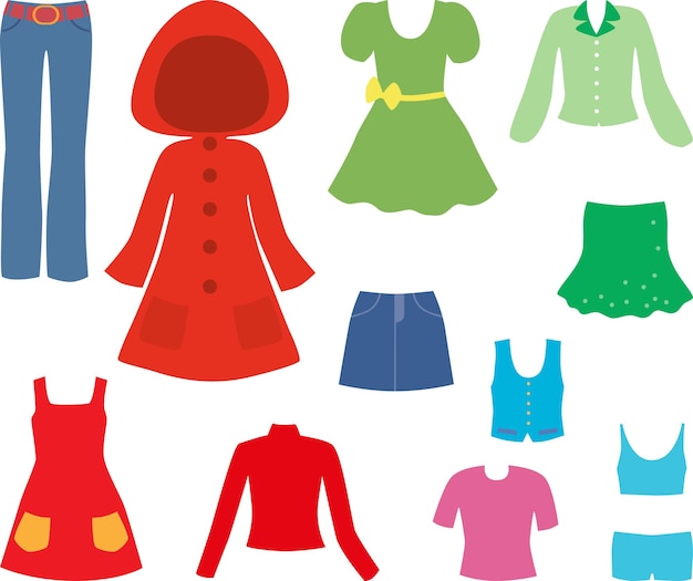 Vector image of collecttion various clothes for little girl