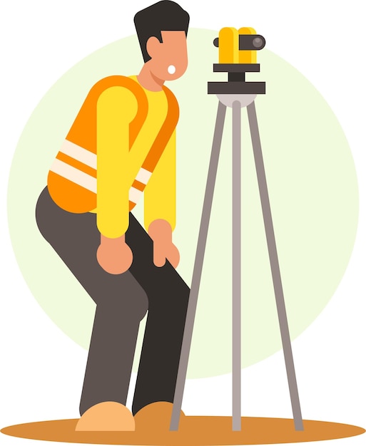 Vector Image Of A Construction Engineer Looking Through A Theodolite Isolated On White Background