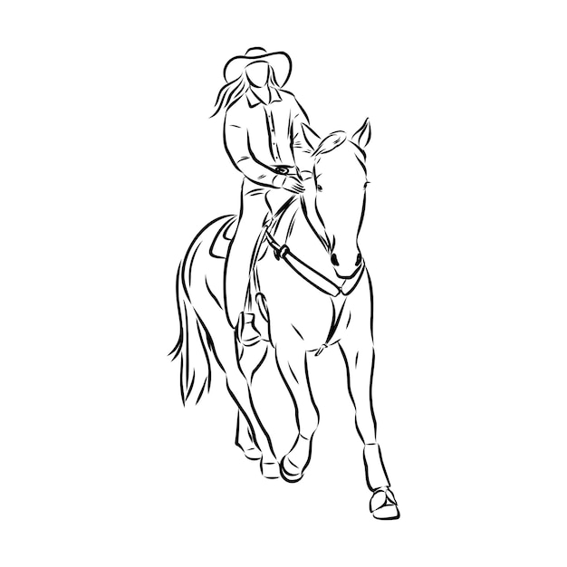 Vector image of a cowboy on a wild horse mustang of art sketches rodeo vector sketch