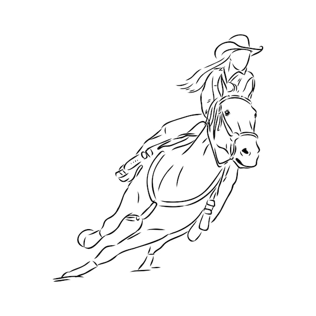 Vector image of a cowboy on a wild horse mustang decorating it at a rodeo in the