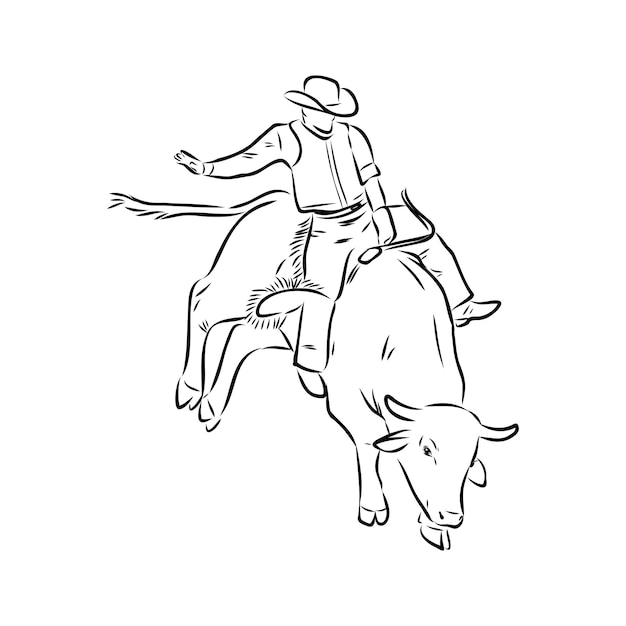 Vector image of a cowboy on a wild horse mustang rodeo vector sketch