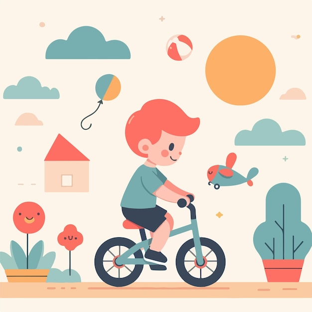 vector image of cute children playing bicycles