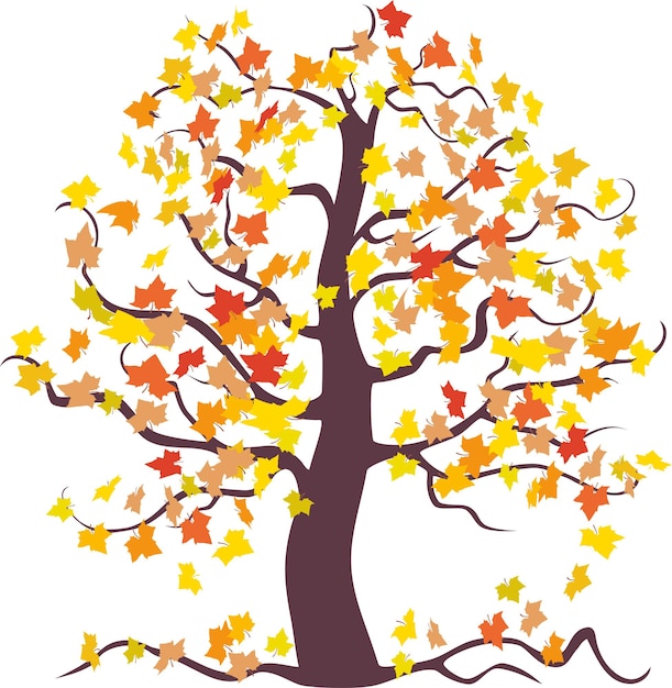 Vector image of decorative maple tree with autumn foliage