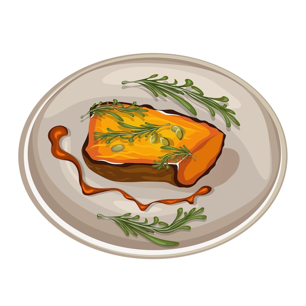 Vector vector image of a dish of baked vegetables ready to be served eps 10