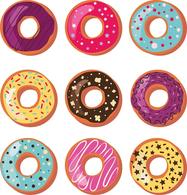 Vector image of donuts Set with donuts Multicolored food