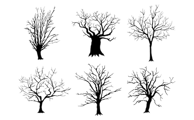 Vector image of dry tree silhouette set on white background EPS10