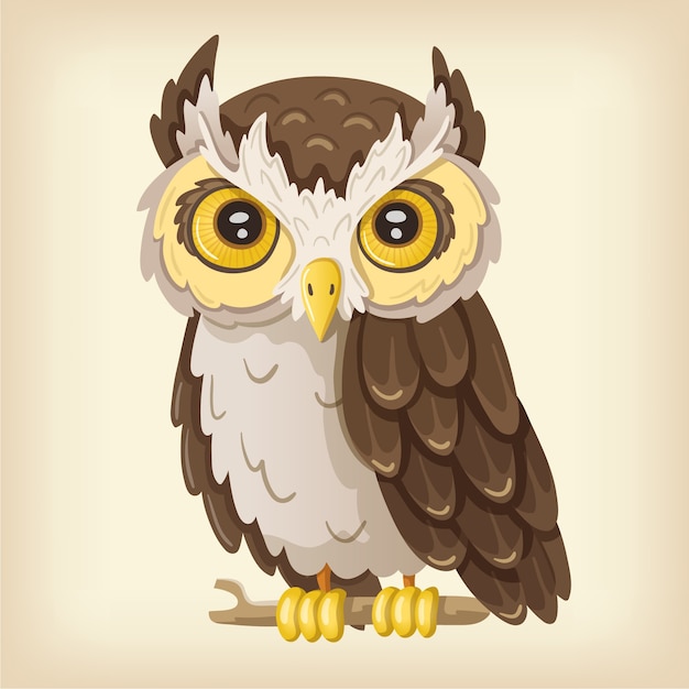 Vector image of halloween owl sitting on a tree branch.