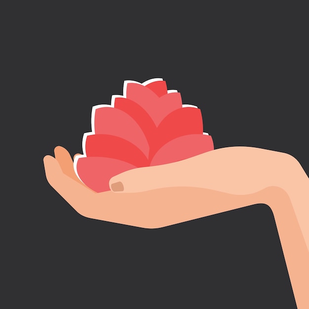 Vector vector image of a hand holding a lotus flower isolated on transparent background