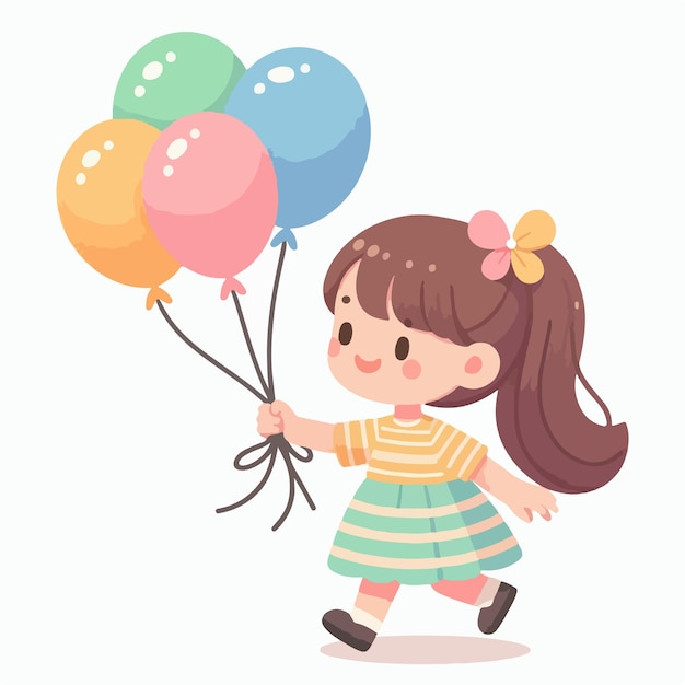 Vector image of little girl carrying balloon