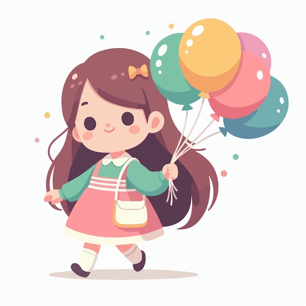 Vector image of little girl carrying balloon