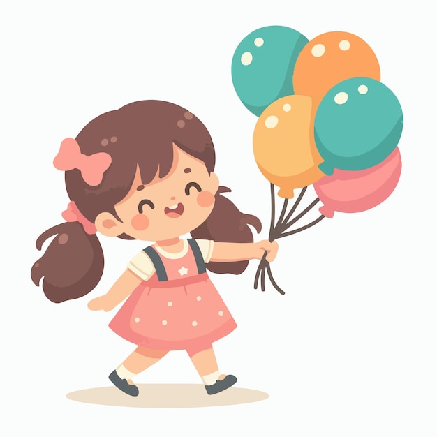 Vector image of little girl carrying balloon