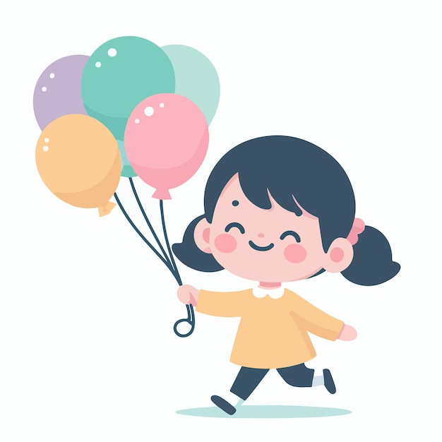 Vector image of little girl carrying balloon