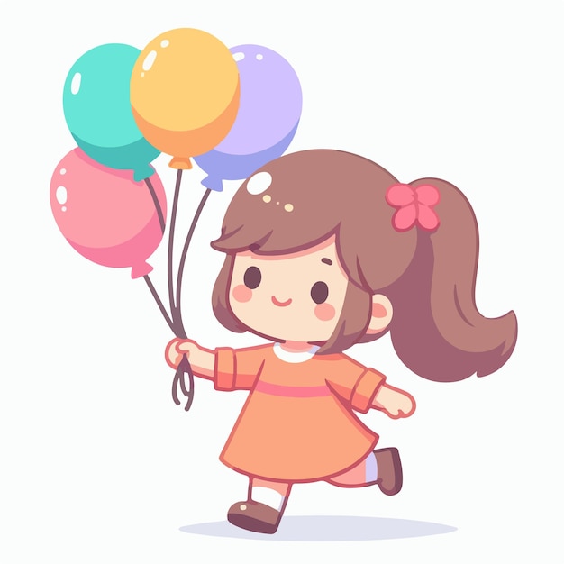 Vector image of little girl carrying balloon