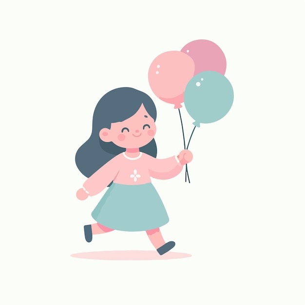 Vector image of little girl carrying balloon