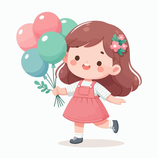 Vector image of little girl carrying balloon