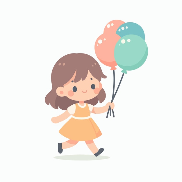 Vector image of little girl carrying balloon