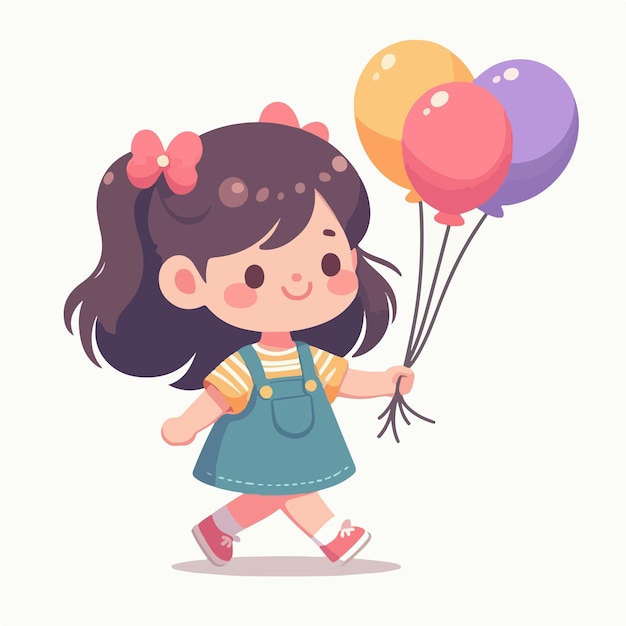 Vector image of little girl carrying balloon