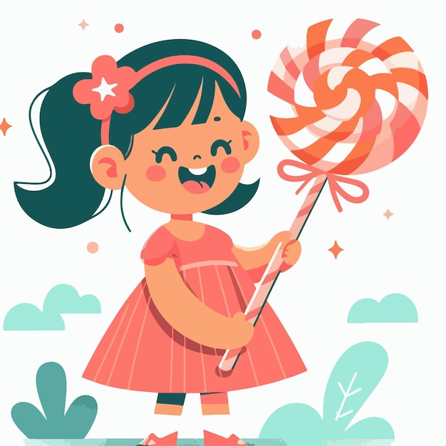 Vector image of little girl carrying lollipops