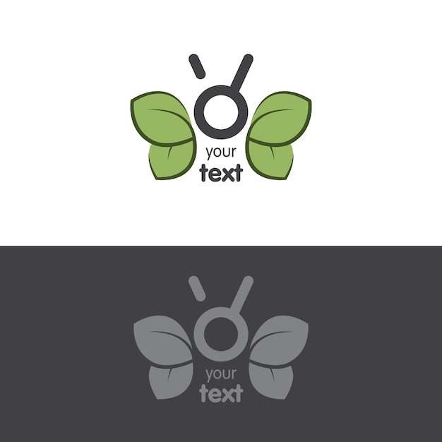 Vector image for a logo in the shape of a butterfly with leaf wings and a magnifying glass