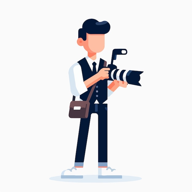 Vector vector image of male photographer with simple and minimalist flat design