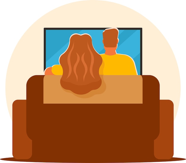 Vector Image Of A Man And Woman Watching Tv Isolated On White Background