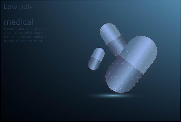 Vector image of a medicine in a capsule low poly picture Medicinal tablet pharmacology