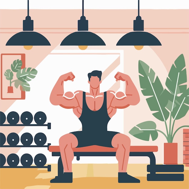 Vector vector image of a muscular man doing fitness