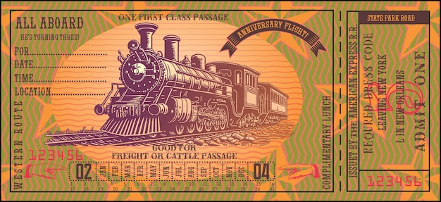 vector image of old vintage american western rail train ticket