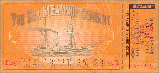 vector image of an old vintage ticket for a sea steamer