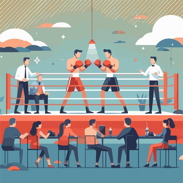 Vector vector image of people boxing in the ring