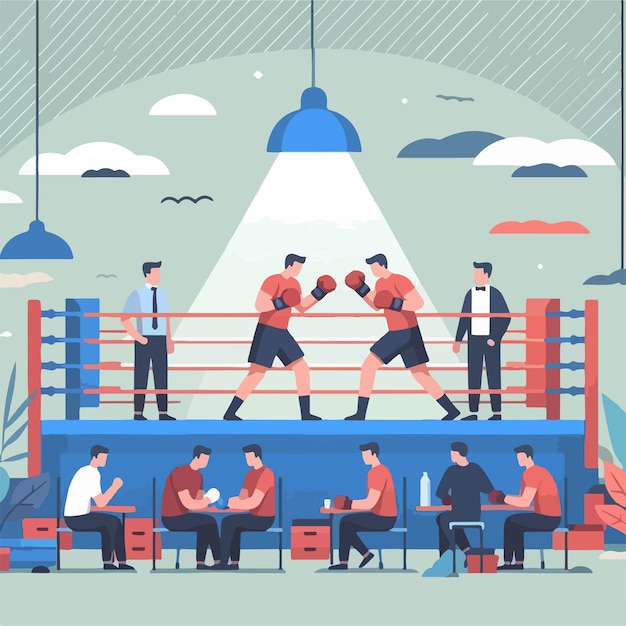 vector image of people boxing in the ring