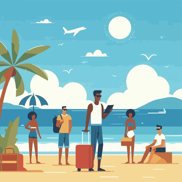 Vector vector image of people on holiday at the beach