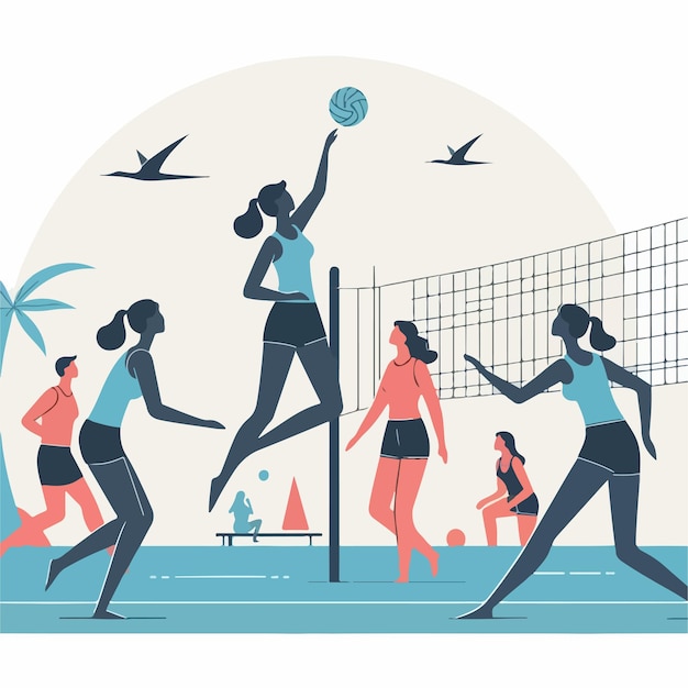 Vector vector image of people playing beach volleyball